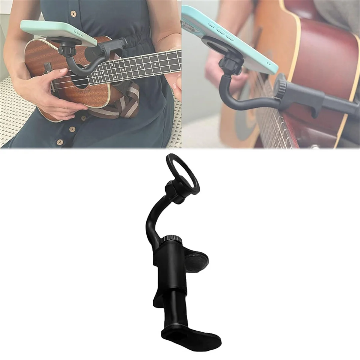 A03R Guitar Phone Holder, Adjustable Guitar Stand, Guitar Phone Holder Mount for Live Streaming Teaching Video Recording