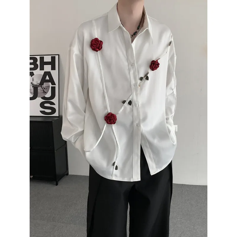 [OIMG] Frühling Herbst Minderheit Ehe Luxus Casual Weiß Acetat Lose Langarm Shirt Für Männer Und