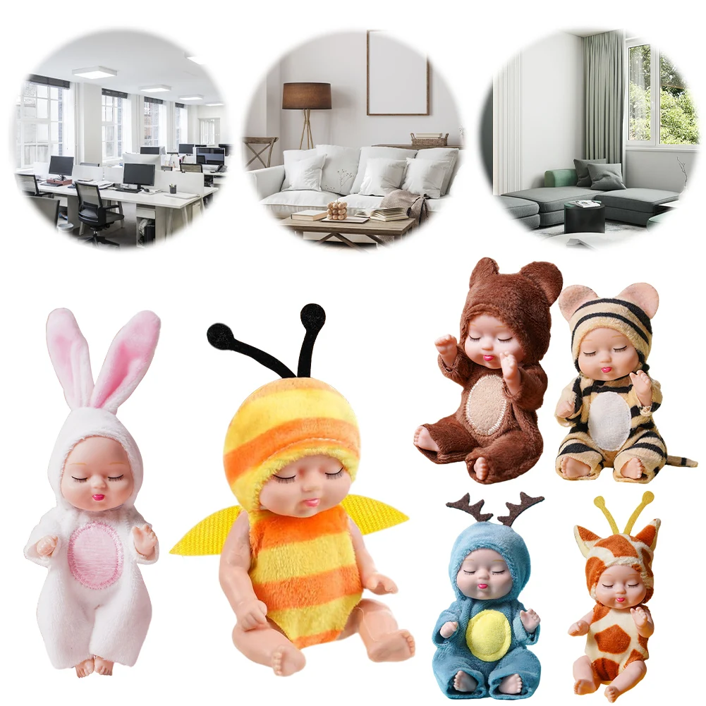 

1/6 Pcs 11cm Mini Reborn Baby Doll Cute Sleeping Baby Series Doll with Animal Clothes Movable Joints for Girls Toddlers and Kids