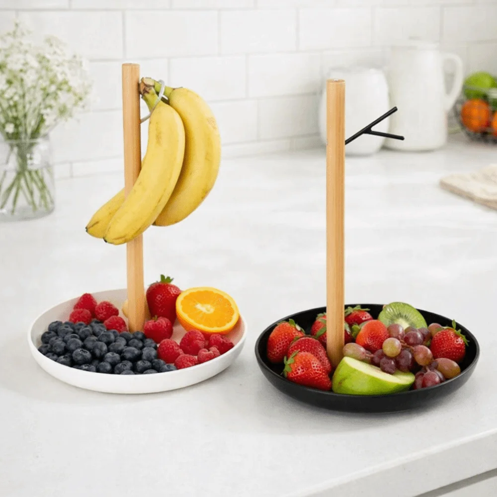 

Multi-functional Plastic Fruit Basket with Hook Space Saving Household Banana Holder Simple Desktop Storage Tray Kitchen