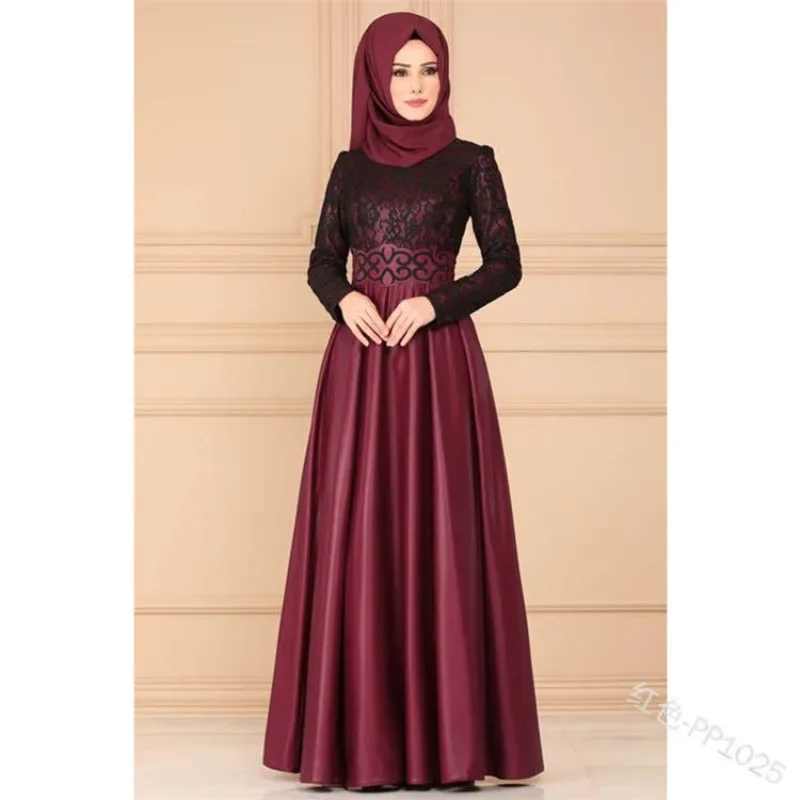 Stitching Large Swing Skirt Ethnic Dress Lace Retro Dress long  muslim dress women  african long dresses for women abaya