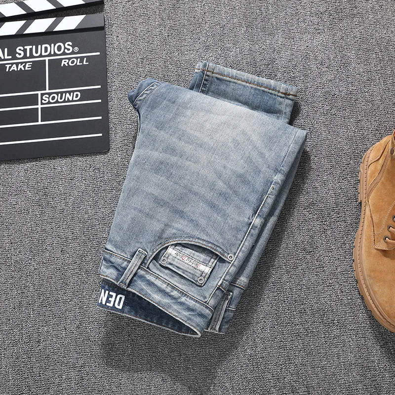 2025 New Nostalgic Grinding White Jeans for Men, High end Fashion Street Stretch Slimming Retro Made Denim Pants