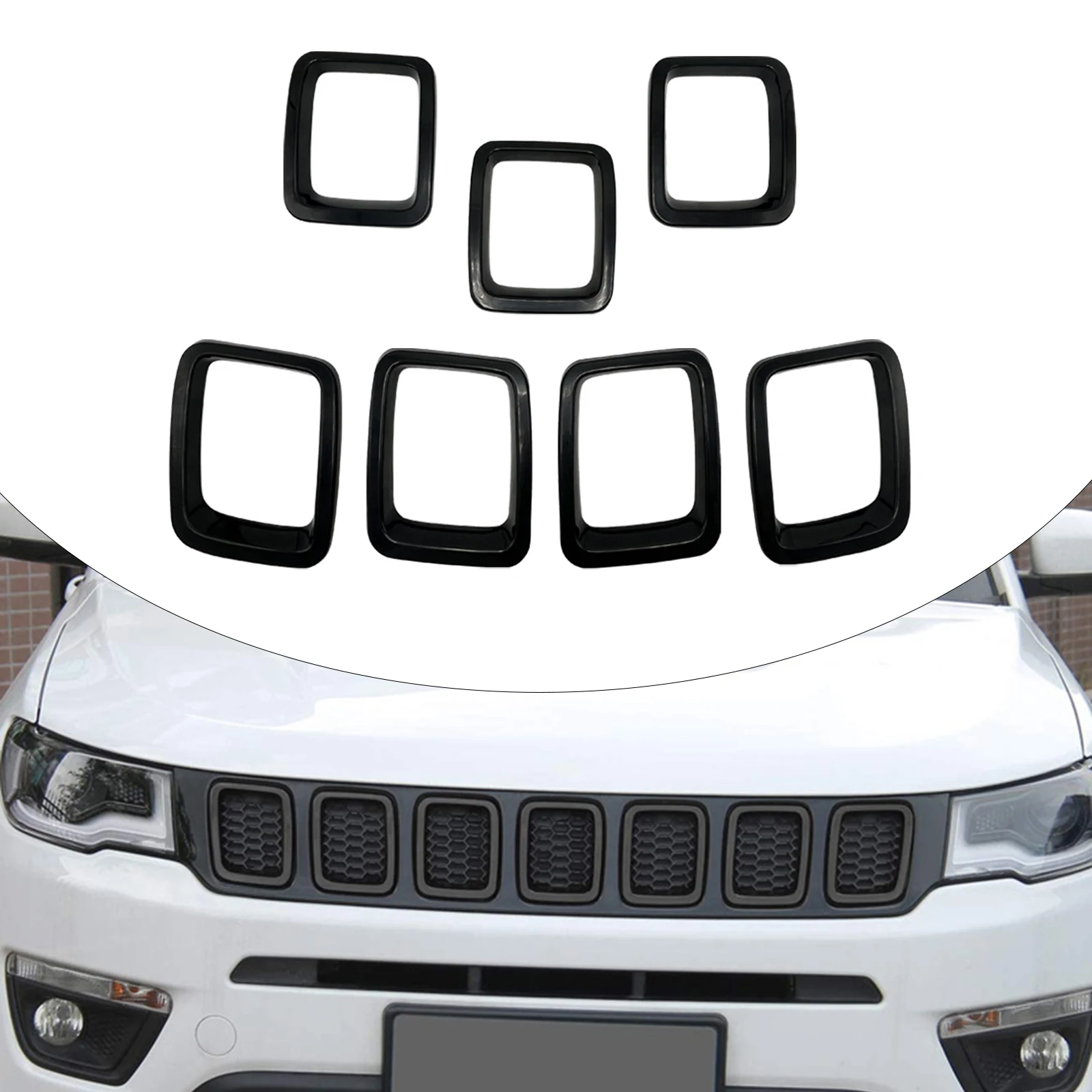 7 Pcs Car Front Grill Cover Durable Grille Inserts Trim Covers Easy to Install for Jeep Compass 2017-2020 Car Accessories