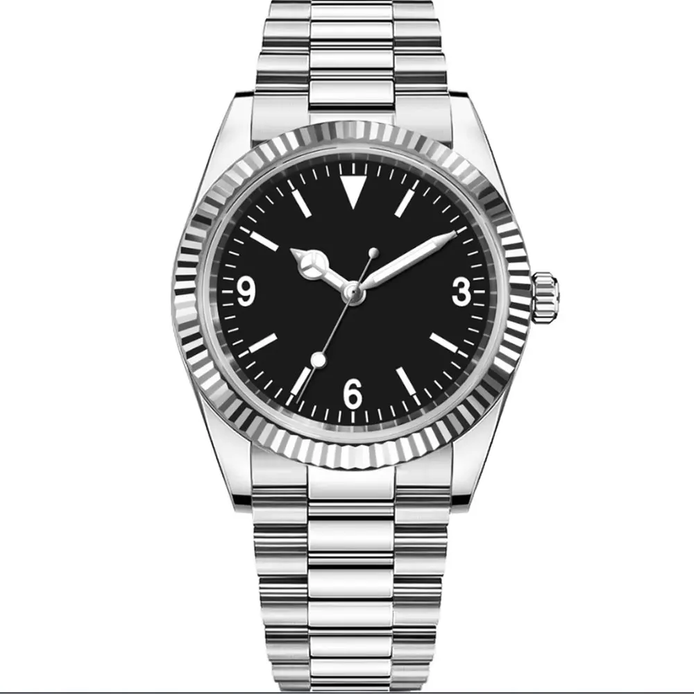 36 مللي متر/39 مللي متر 10ATM الأسود الهاتفي مضيئة رجل ساعة شعار مخصص الياقوت الزجاج الميكانيكية التلقائي الرجال الساعات #6