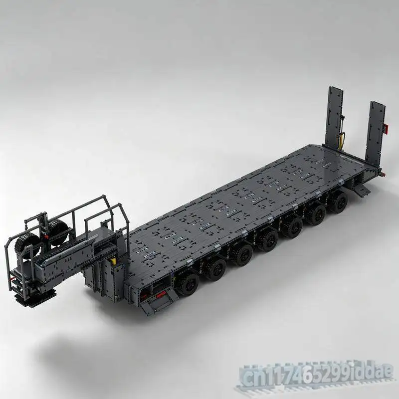6151PCS Heavy Duty Lowboy Trailer Building Blocks Multi Axle Engineering Vehicle Assembly Toy Display Creative Collectible Gift