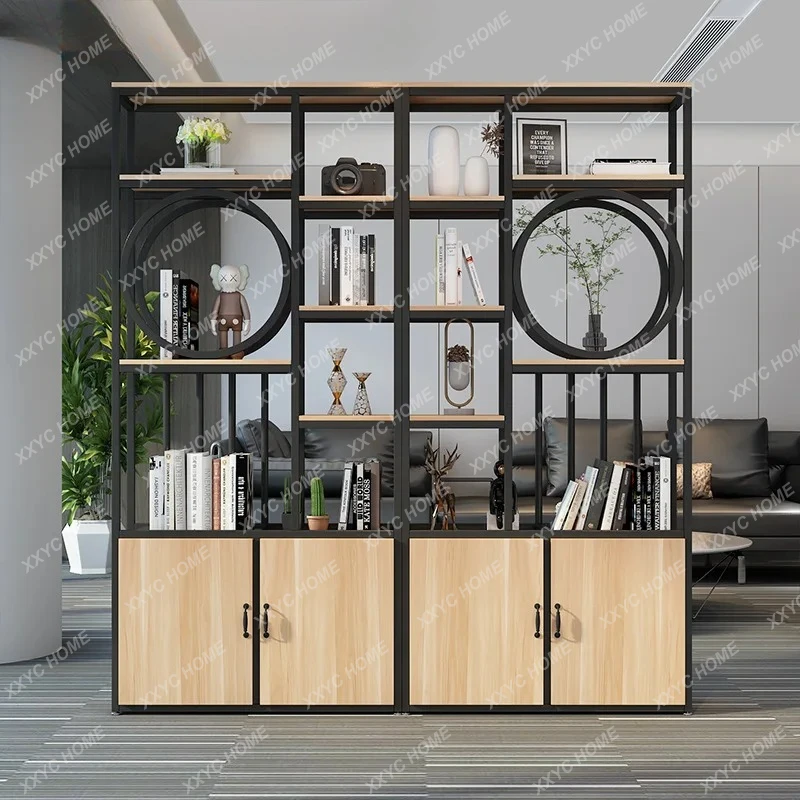 

LDuobao Pavilion Display Bookshelf Office Wrought Iron Screen Partition Cabinet Rack