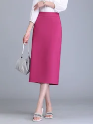 New Summer Autumn Broadcloth Wrap Skirt Women Rose red Apricot Black High Waist Pencil S-3XL Size Mid Long Slit Occupation Skirt