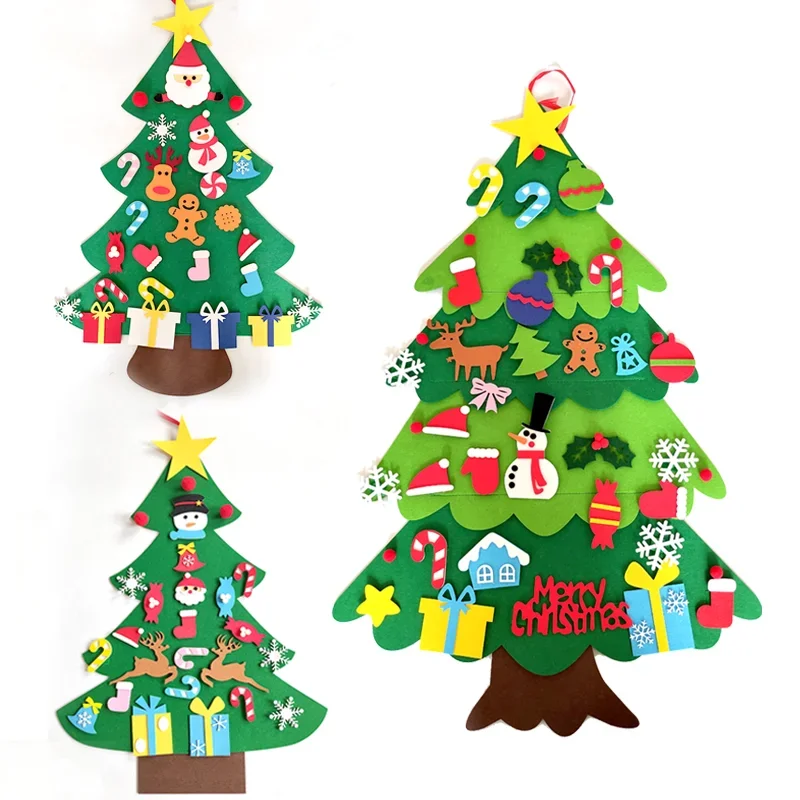 DIY Felt Christmas Tree Wall Hanging with LED String Lights for Kids Xmas Gifts Merry Christmas Decor Home Party Supplies 2023