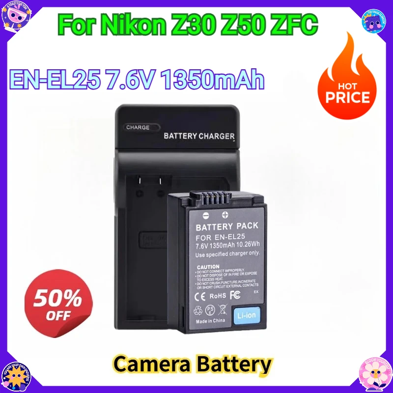 

New Camera Battery ENEL25 EN-EL25 EN-EL25a 7.6V 1350mAh with charger for Nikon Z30 Z50 ZFC Mirrorless Digital Cameras