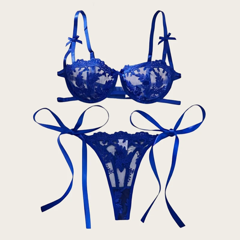 

Sexy Women Lingerie Exotic Sets Bra Kit Push Up Lingerie Floral Embroidery Intimate Outfits See Through Tulle Bandage Underwear