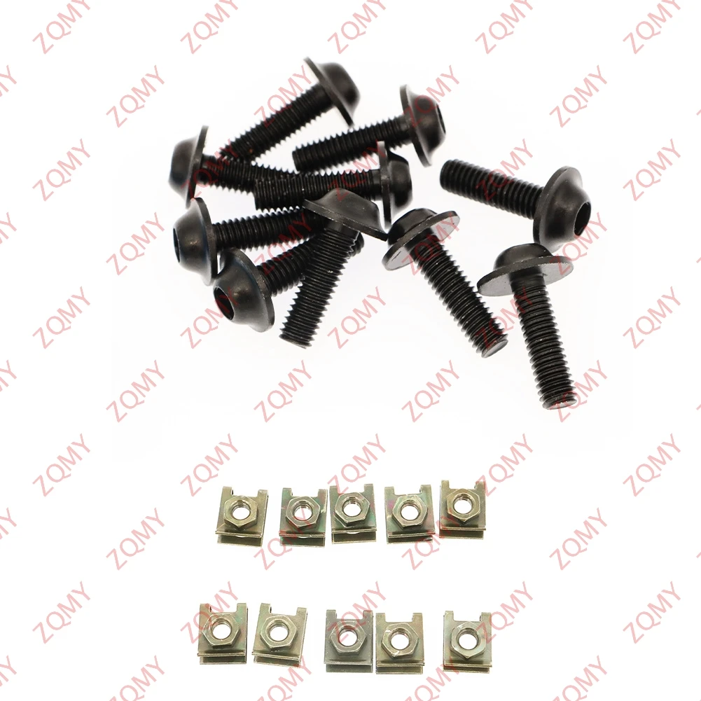 10pcs Motorcycle M6 Body Fairing Bolts Replacement Spire/Speed Clips Bolt kit Fastener Clips Screw Set Univeral CNC Aluminium