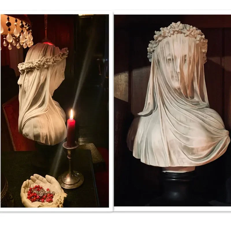 

Veiled Maiden Statue Figurine Home Decor Gothic Sculptural Bust Cloaked Woman Craft Office Desktop Nordic Living room Decoration