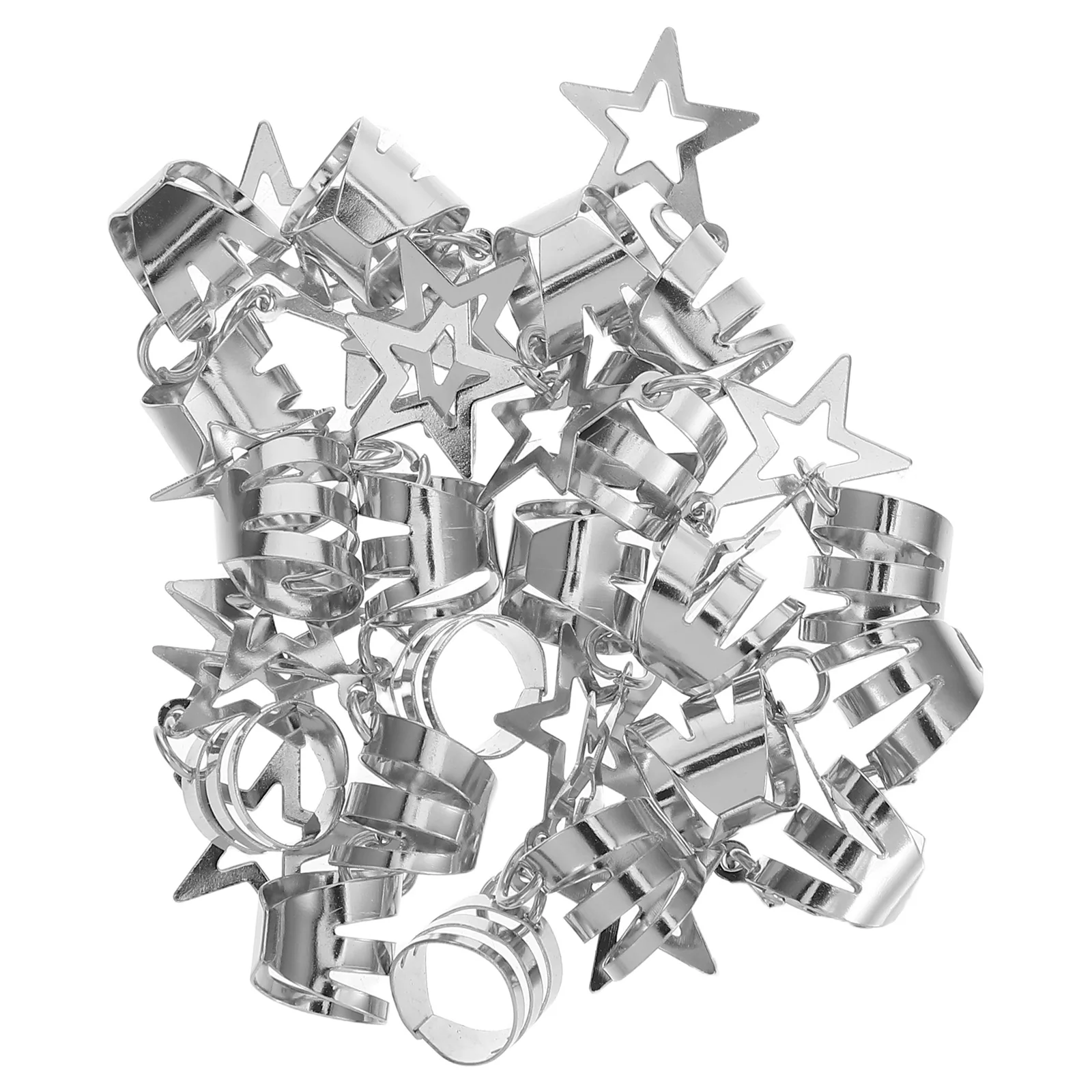 

20pcs Hollow Star Rings For Braids Metal Cuff Charms Dreadlock Decorative Accessories Festival Party Styling Lightweight Braid