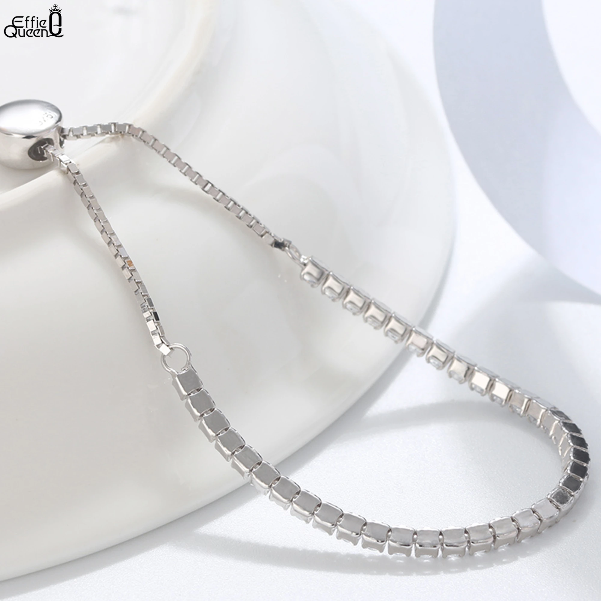 

EFFIE QUEEN, стерлинговое серебро 925 пробы, золото 14 карат, цирконий, теннисная цепочка, браслет-цепочка в форме полукоробки, идеальные украшения для мужчин, женщин SB43