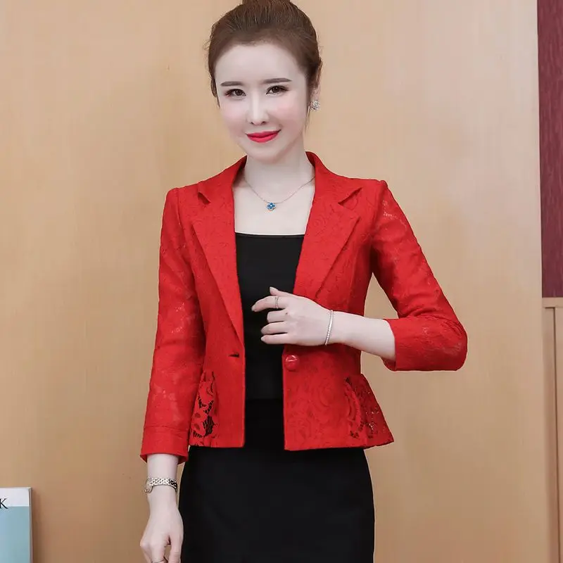 

Black Women Blazer Formal Slim Blazers Female Office Work Suit Pockets Jackets Coat Ladies Lace Print Blazer Jackets Femme G454