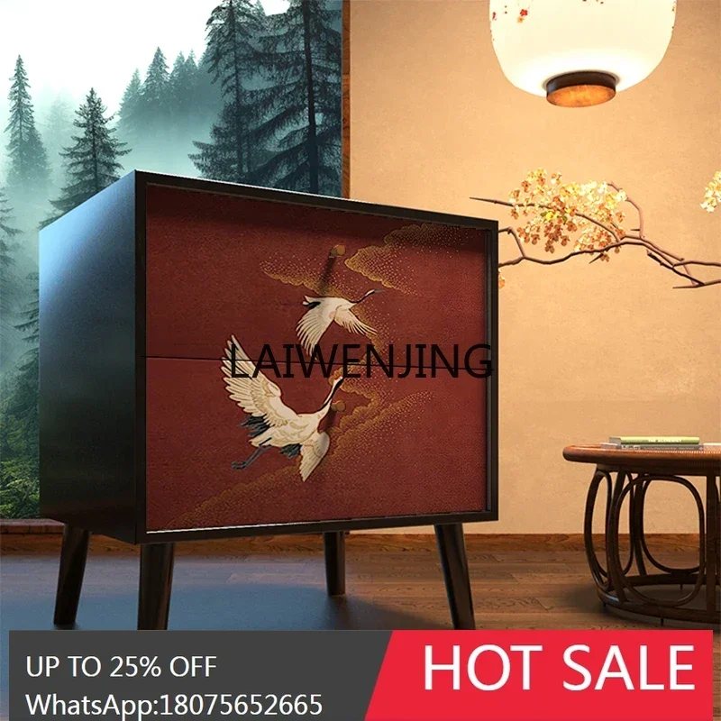 

retro solid wood bedside table integrated installation-free multi-function drawer cabinet