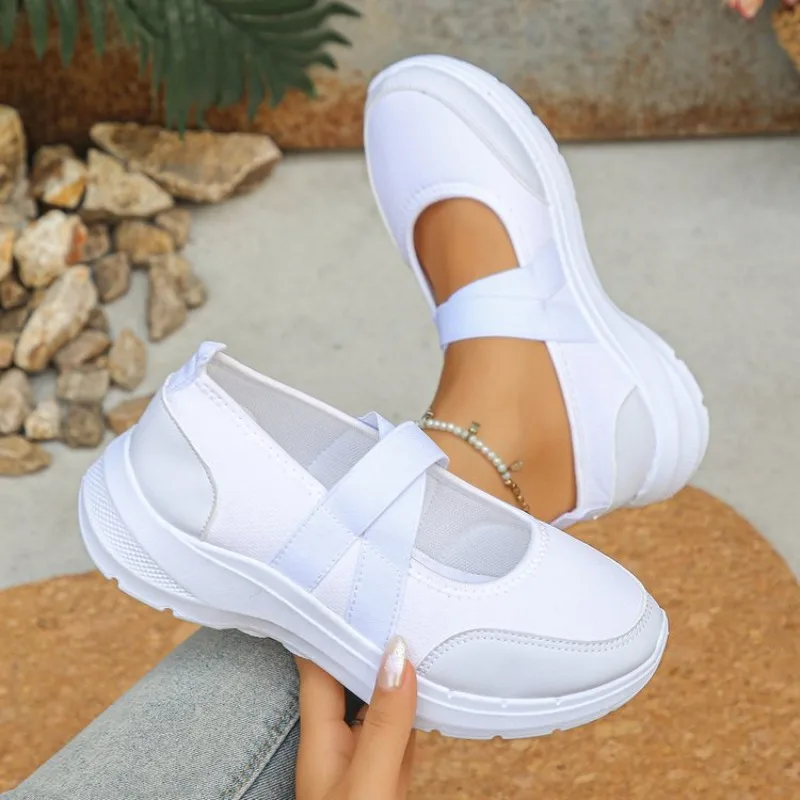 Atmungsaktive Flache Schuhe für Damen, Frühling/Sommer, Übergröße 43, Slip-On-Plateau-Sneaker, bequeme, weiche, rutschfeste Freizeitschuhe für Frauen – Detail 2