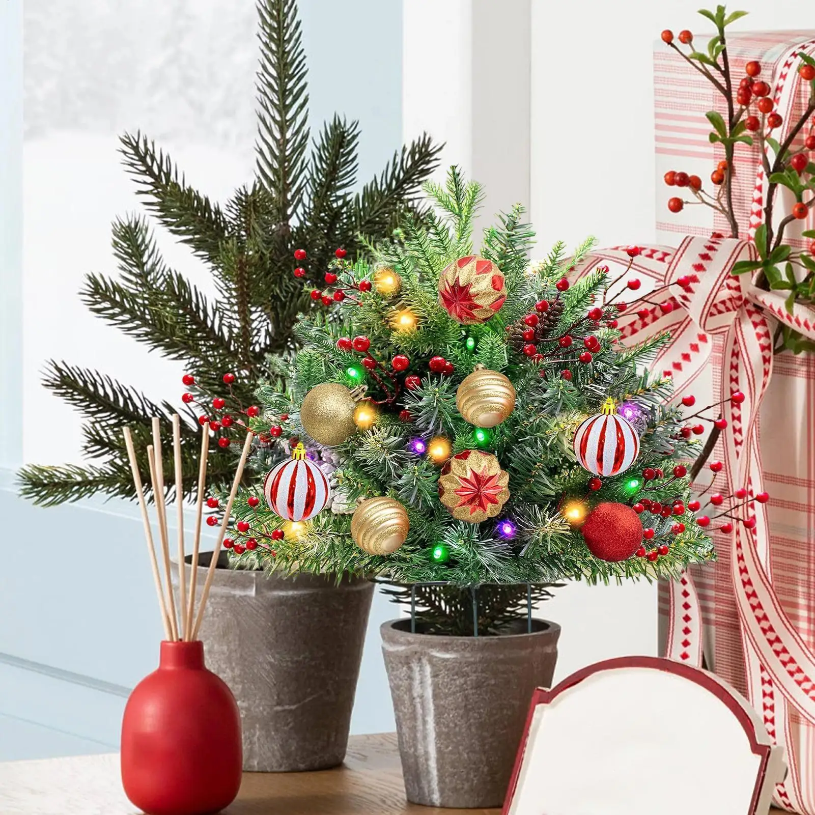 

Рождественские елки на открытом воздухе для крыльца, искусственные кашпо, кусты со штативом, украшения для дома, квартиры, общежития