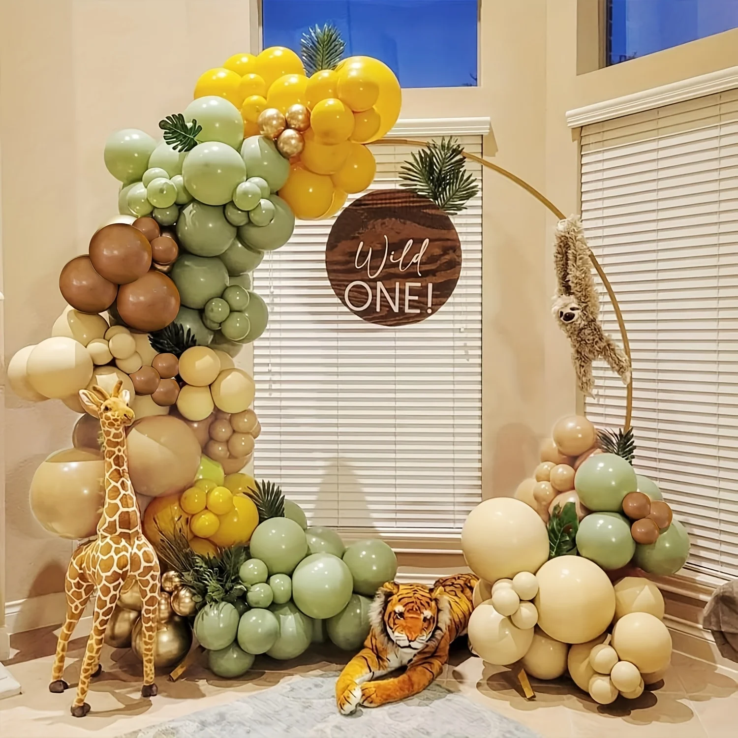 146pcs Sage Green Yellow Balloon Arch Kit, Mustard Yellow Brown Nude Tan Sand White Balloons for Teddy Bear Shower Bridal Shower Safari Jungle Birthday Gender Reveal Bee Theme Party Decorations DIY Ambiance Balloons - view 5