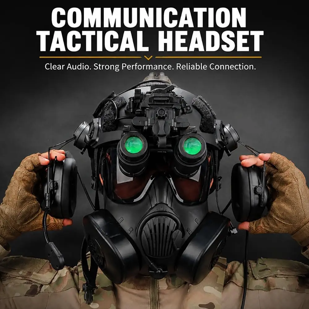 Tactical Airsoft Helmet Set with Headset NVG Dummy Face Mask Counterweight Pouch Outdoor Gear Kit for Paintball Training Cosplay