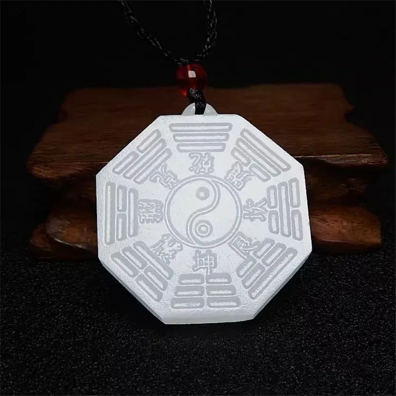 

New Natural White Jade Tai Chi Gossip Pendant, Unisex Jewelry