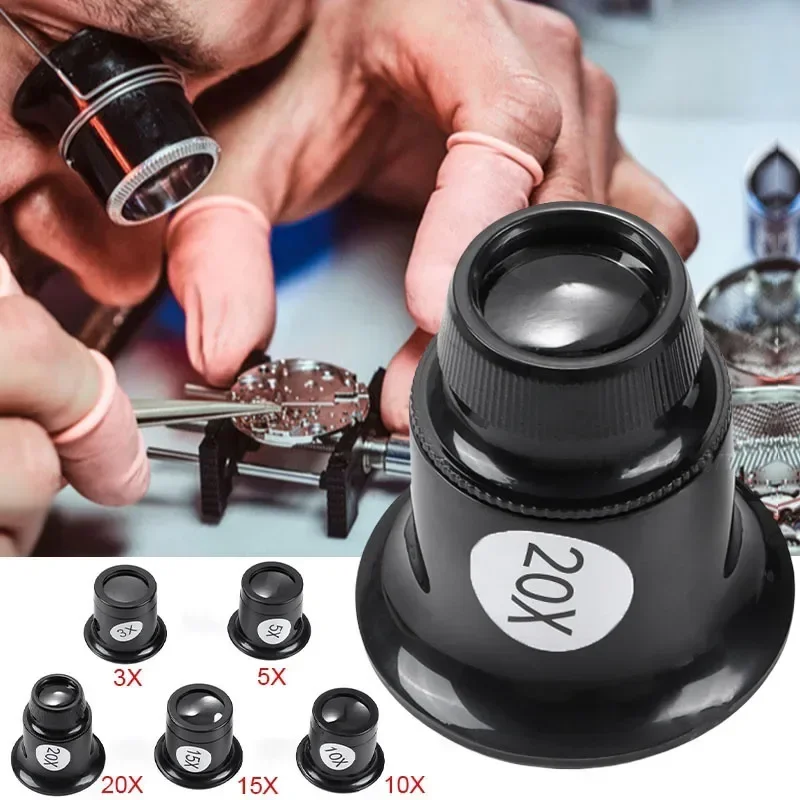 مكبر مكبر عدسة العين ، طقم أدوات إصلاح الساعات ، أدوات صانع الساعات ، المجوهرات ، 5x ، 10 ، 15x ، 20x ، 4: ، لكل مجموعة