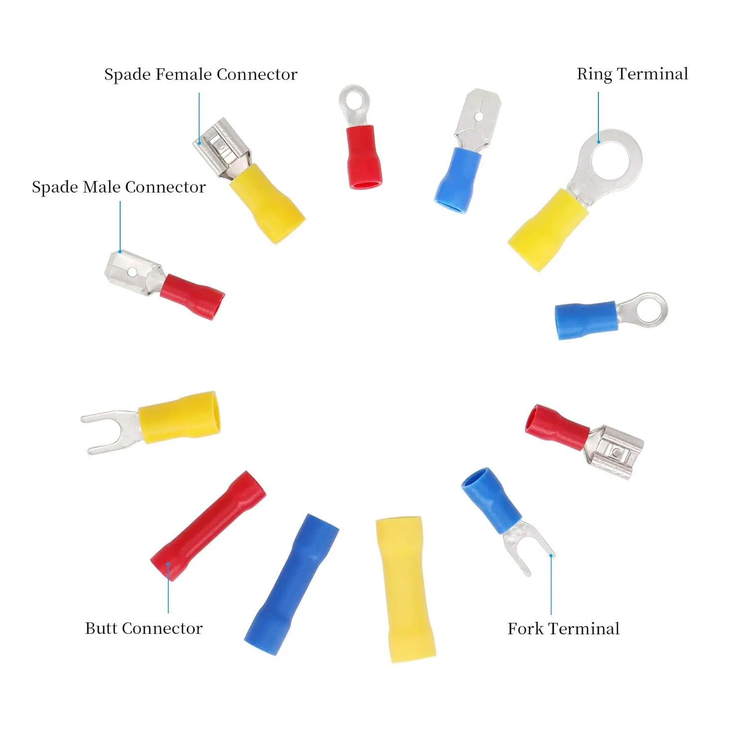 520pcs Insulated Wire Terminals Lug Set Crimp Cable Connection Mixed Ring Spade Butt Quick Disconnect Connectors Assortment Kit