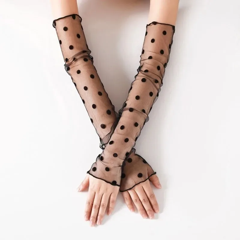 

1 Pair Women Sexy Elastic Sleeve Driving Gloves Long Fingerless Fishnet Arm Sleeve Mittens Covered Summer Sunscreen Lace Gloves