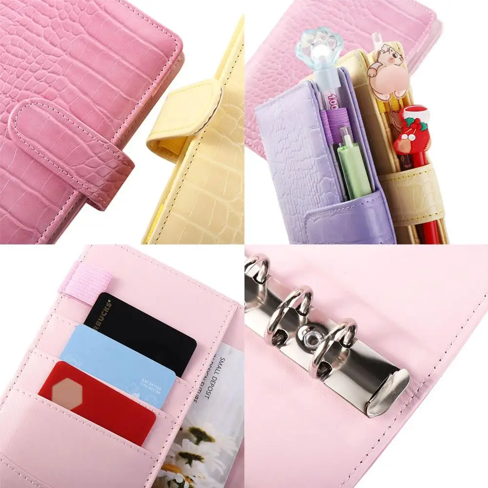 Buku Harian Agenda Ring Binder PU kulit A6 Notebook pola buaya penutup Binder Loose-Leaf Cover Notebook Notepad Cover