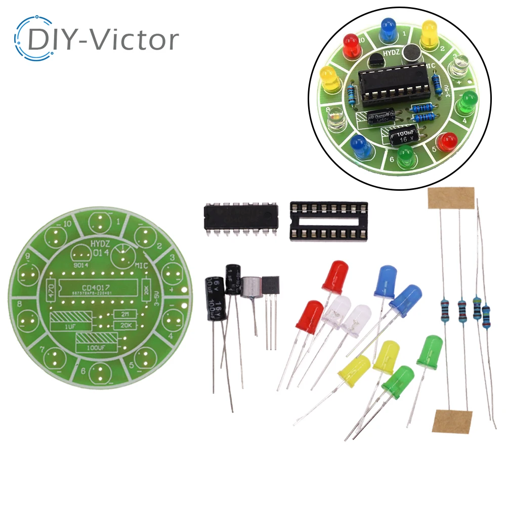 1/5/10 PCS CD4017 colorful voice control rotating LED light kit electronic manufacturing diy kit spare parts student Laboratory