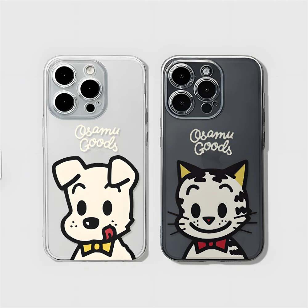 

Cute Smile Cat and Dog Clear Matching Case for iPhone 16 14 15 Plus 13 12 mini 11 Pro Max Ultra Thin Silicone Cover for Couple