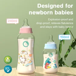 MAMIJOY Baby Bottle Milk Bottle 150/240ml Baby Milk Bottle Silicone Pacifier BPA Free Newborn Baby Bottles BB01