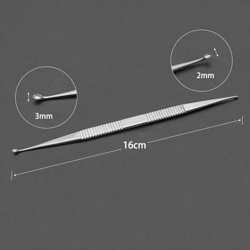 Instrumento ortopédico de aço inoxidável duplo, cureta, raspador, pesando colher, cosméticos