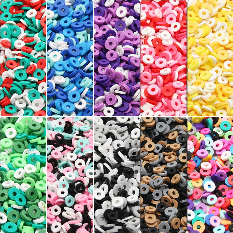 Clay Spacer Beads 6mm 10g Flat Round Polymer Clay Beads Handmade Heishi Loose Beads For Jewelry Making DIY Bracelets Accessories