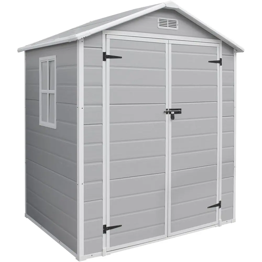 

Пластиковый садовый сарай 6x4.5 футов, всепогодный, с замком, для хранения садового инвентаря, светло-серый
