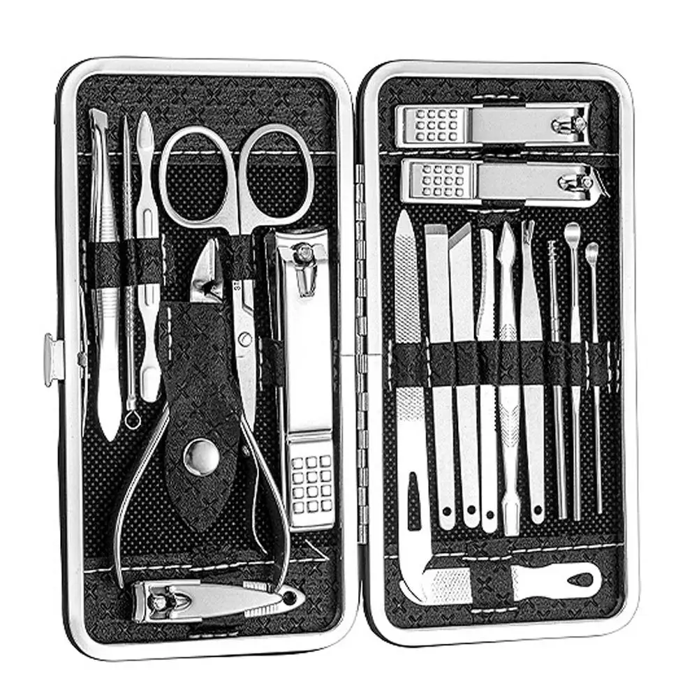 19PCS 네일 클리퍼 세트, 손톱깎이와 네일 파일, 큐티클 가위, 귀이개, 가정 및 여행용 매니큐어 페디큐어 도구 키트