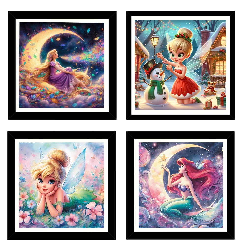 Disney Baby Princess 5D Full Round Diamond Painting Kits Cartoon Bella Mermaid Ariel DIY Drills Mosaic Embroidery Cross-stitch