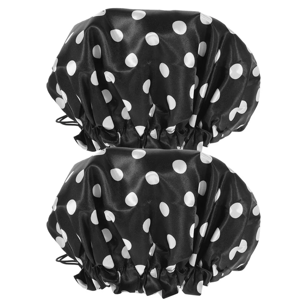 

2Pcs Satin Shower Cap for Women Waterproof Bath Hat Reusable Large Hair Cap for Long Curly Hair Sauna Showercap