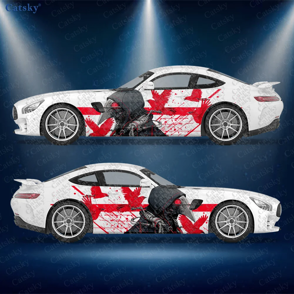 CATSKY.2pcs.Sharp-mouthed Mask Cyber Dark Cyborg Car Side Decals | Self-Adhesive PVC Waterproof & Scratch-Resistant Stickers, Fa