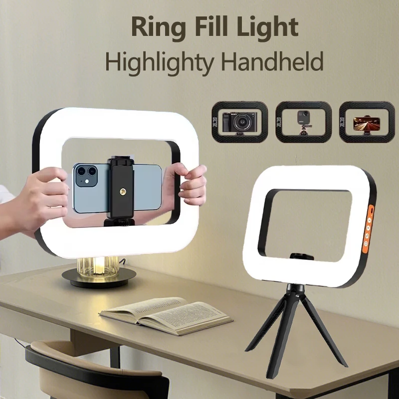 

Rechargeable Handheld LED Fill Light Adjustable Brightness Selfie Ring Lamp for Phone Video Photography Makeup Live Streaming