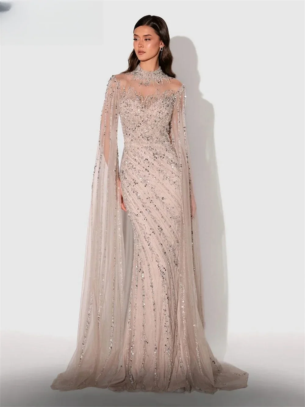 New Customized Classic Long Sleeve Evening Gown 2025 New Elegant Beaded Red Carpet Party Dress Solemn A Line Wedding Guests