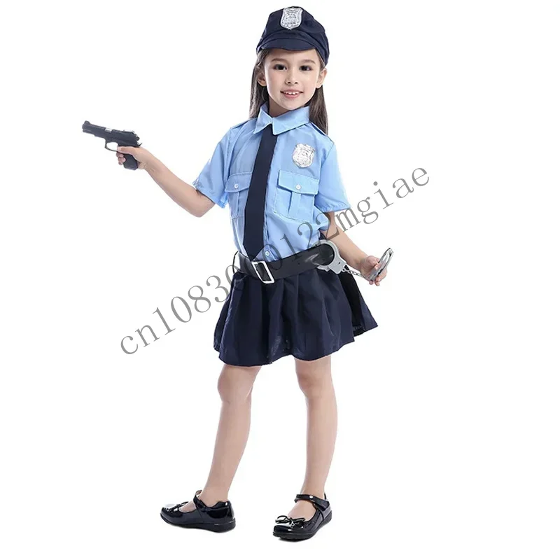 Cute baby girls tiny police officer playtime cosplay uniform kids master Halloween costume cmm221