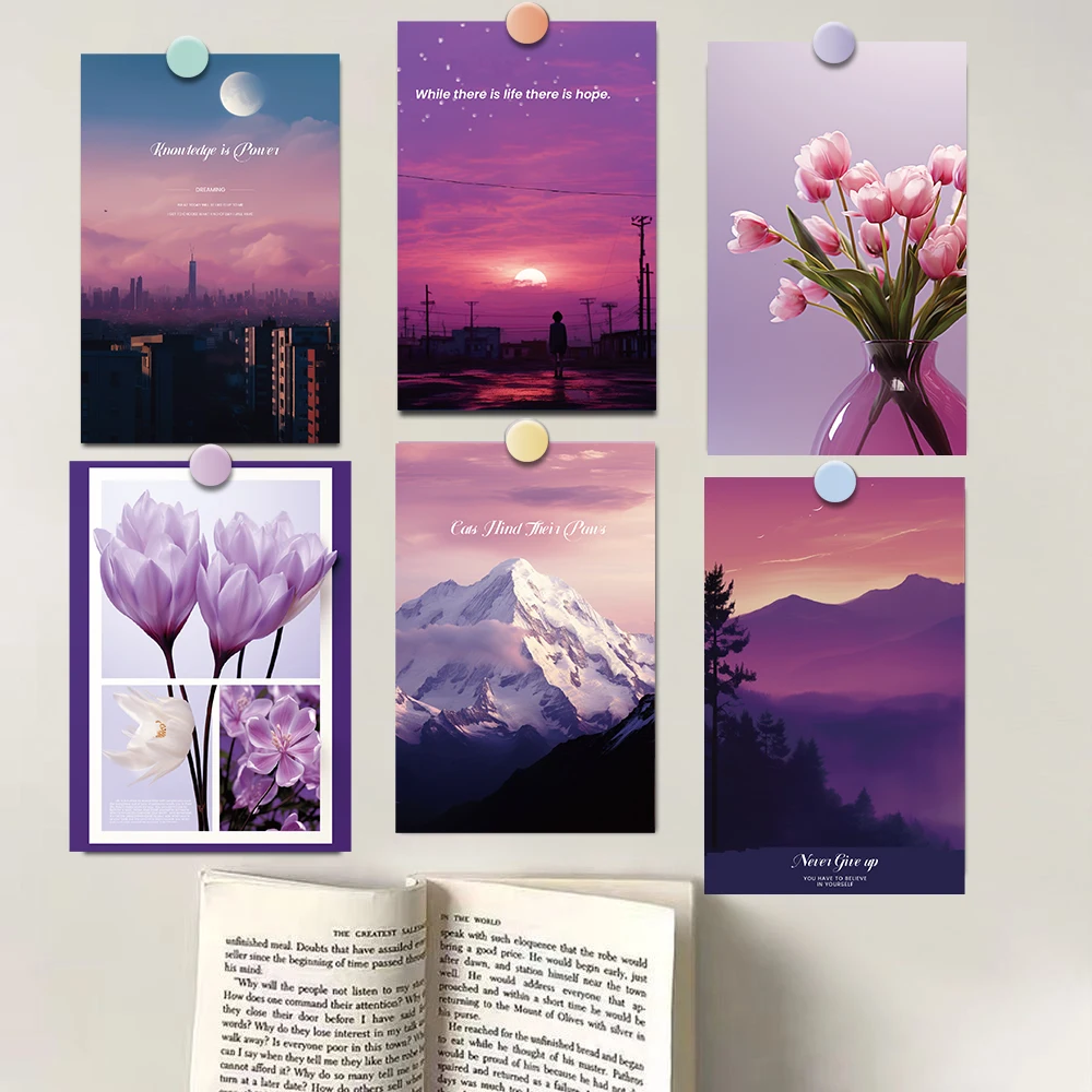 15 PCS Purple Fantasy Card Stickers Poster Home Decoration Card Student Kids Living Room Decoration Wall Art Picture Stickers