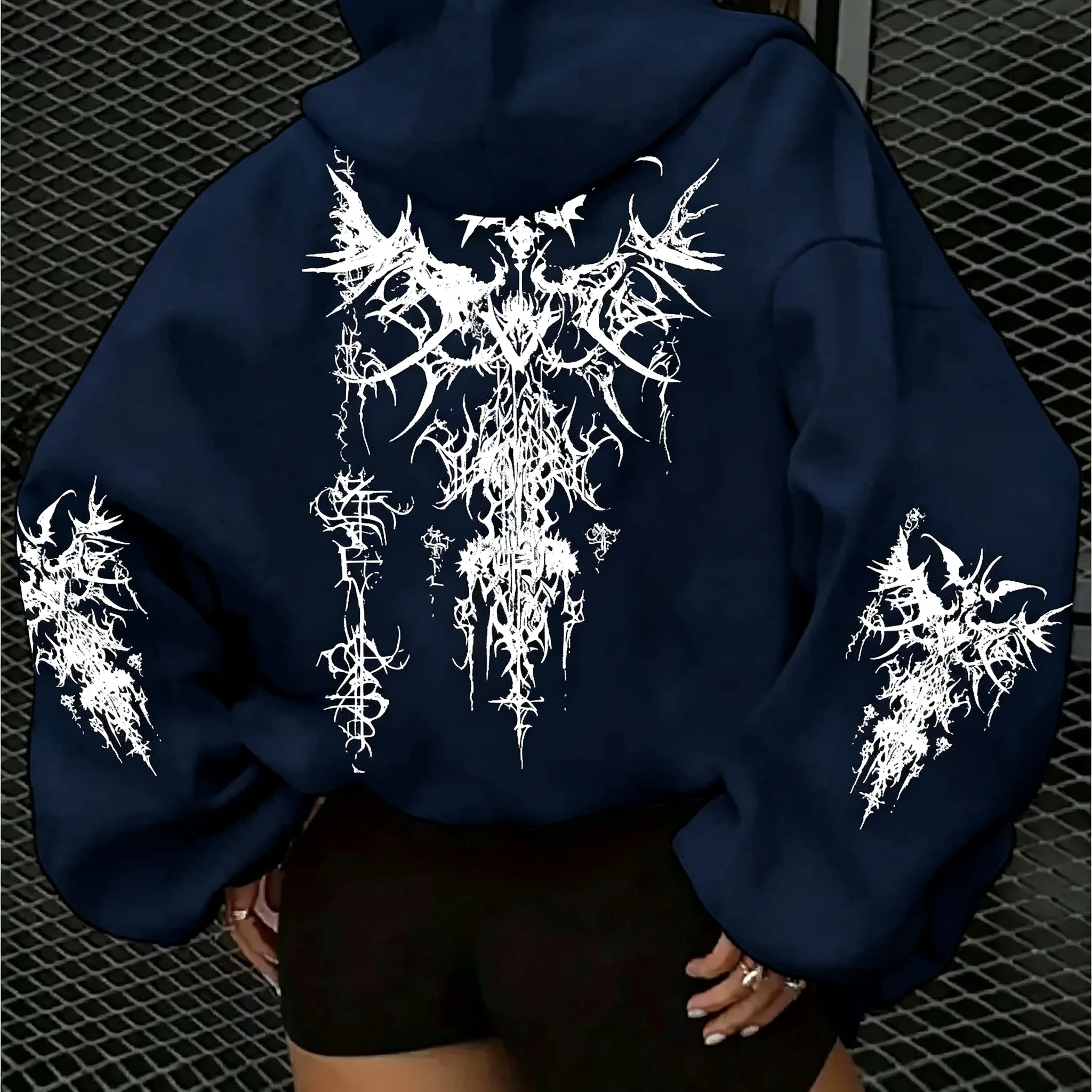 Amerikanischer Gothic-Kapuzenpullover für Damen, ideal für Herbst und Winter, neu, lässig und modisch, geeignet für Damen- und Herrenmode im Streetstyle. – Detail 11