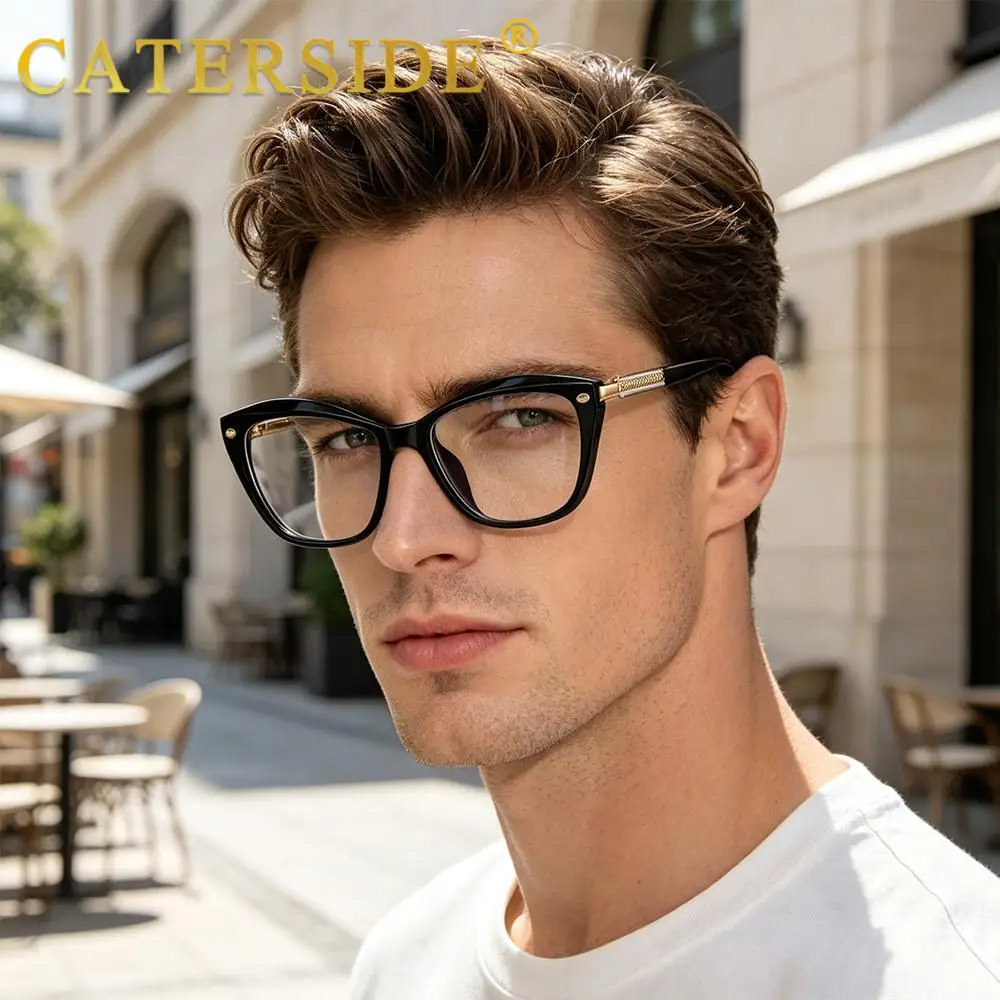 CATERSIDE Neue Modische Damen-Cat-Eye-Brille mit Blaulichtfilter, Hochwertige TR-90-Fassung, Herren-Outdoor-Business-Dekorationsbrille – Detail 2