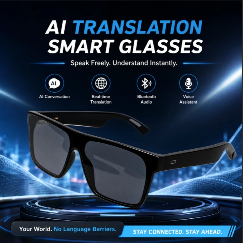 AI Translation Bluetooth Smart Sunglasses Open‑Ear Audio Glasses Wireless Music Hands‑free Call Outdoor Sports Eyewear