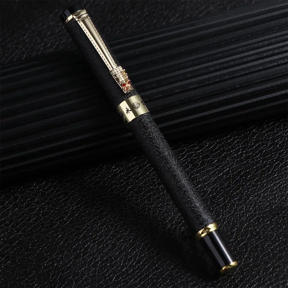 

School Supplies High Quality Student Stationery Golden Dragon Frosted Black Writing Pen Business Ink Pen Fountain Pen Ink Pen