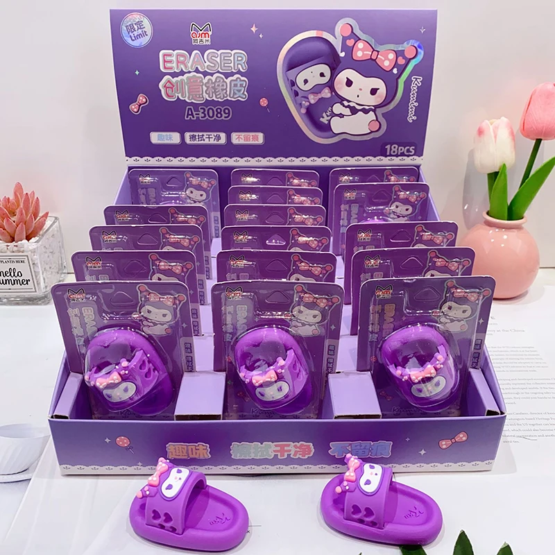 Miniso Kuromi Slippers Eraser Sanrio Kawaii Cartoon Figures Stationery 3D Rubbers School Student Novelty Gift Children Girl Toys