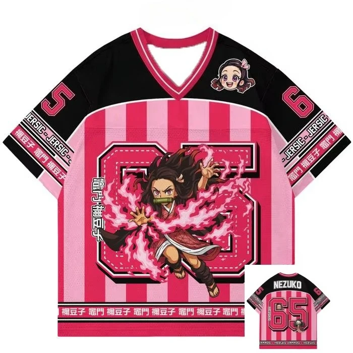 

Hot Jersey Demon Slayer Nezuko Kimetsu Korean Style Kpop Baseball Hockey Oversize T-shirt Casual Fashion Anime Daily Unisex Tees