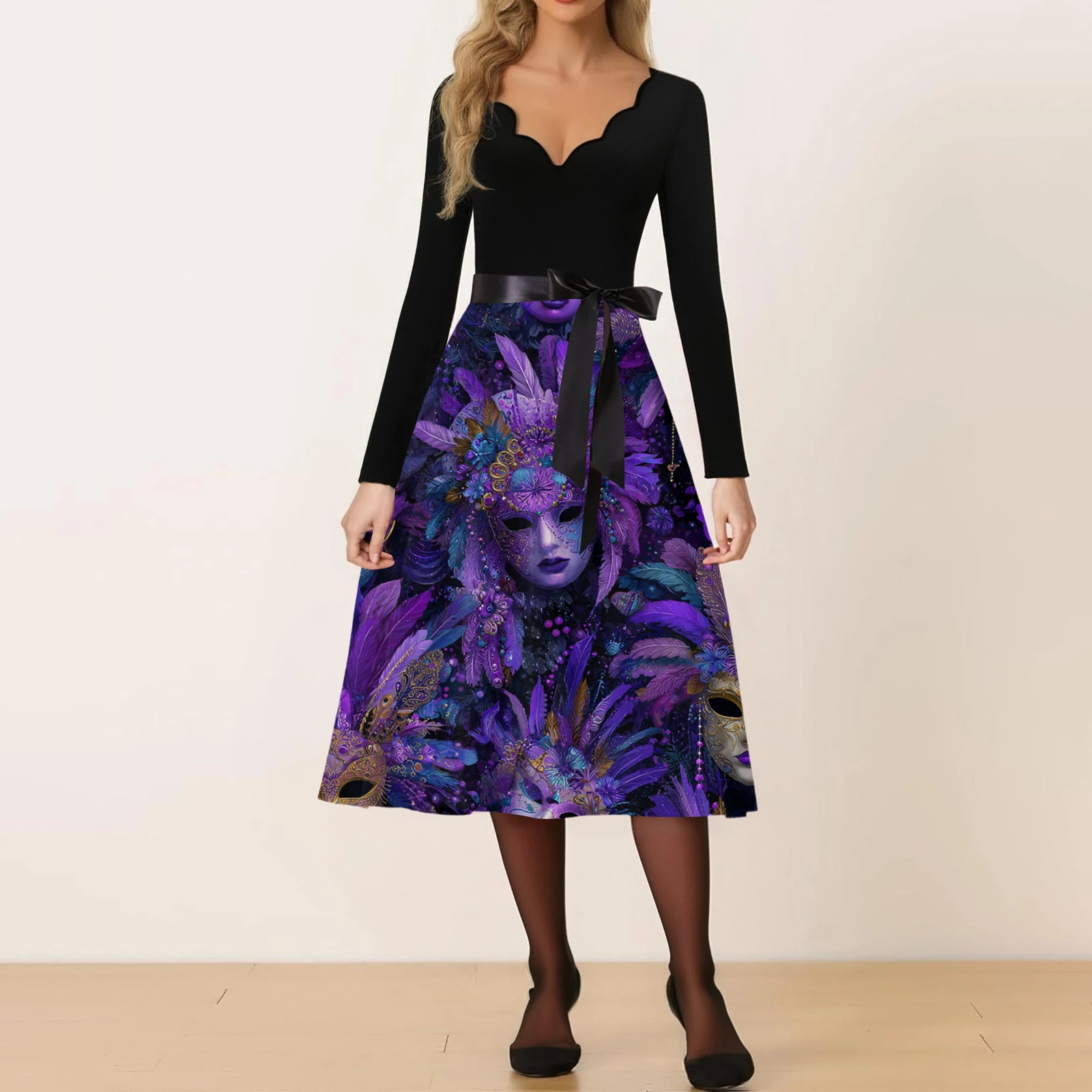 فساتين كرنفال كاجوال أنيقة متعددة الاستخدامات، فساتين مثالية لحفلات العطلات، سهلة الإدارة للنساء، رقبة على شكل حرف V، تصميم مطبوع فريد من نوعه للمنزل #3